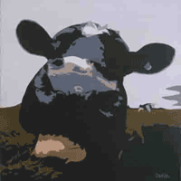 Black and white cow painting.